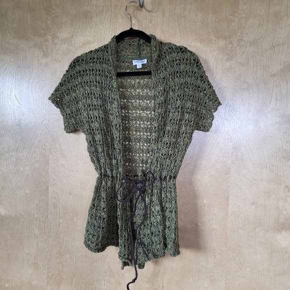 Crocheted Cardigan Vest with Belt Green Size Medium - Picture 1 of 11
